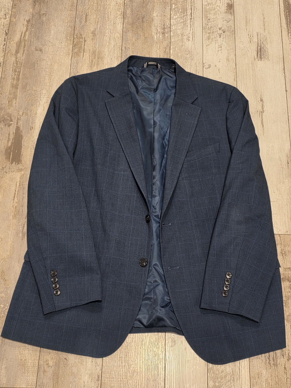 46R Men's Nautica Blazer Tartan Windowpane Blazer Pure Blue Flex Sport Coat